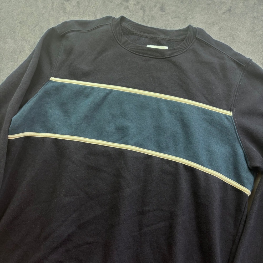 Goodfellow & Co Mens Navy Blue Teal Stripe Crewneck Sweatshirt XL Pullover - Picture 3 of 7